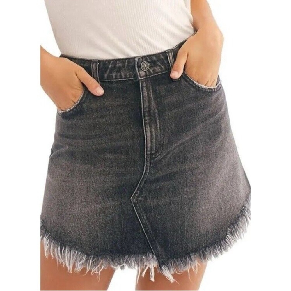 We The Free Free People Bailey Asymmetrical Black Denim Skirt Size 31